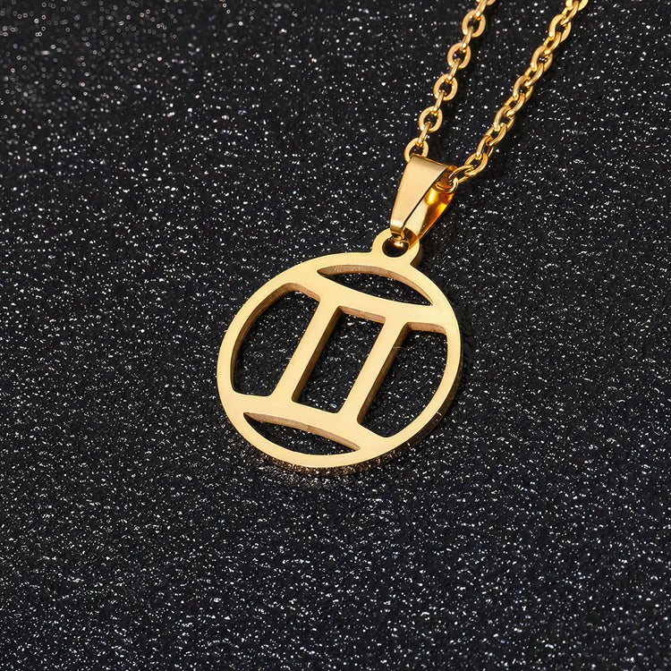 Minimalist Gemini Star Sign Gold Steel Pendant Necklace