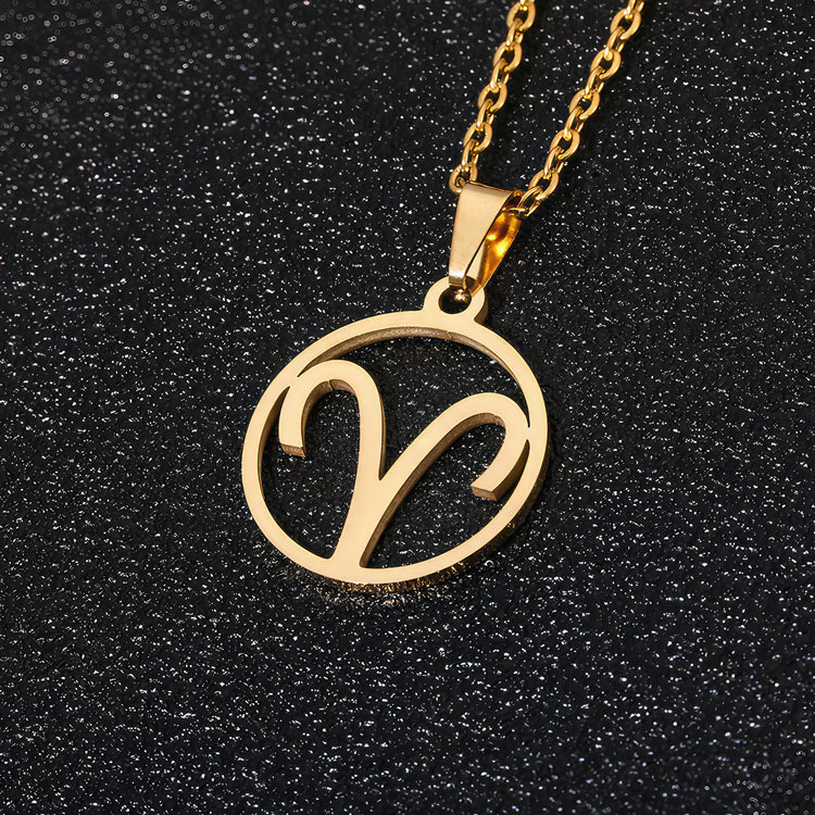 Minimalist Aries Star Sign Gold Steel Pendant Necklace