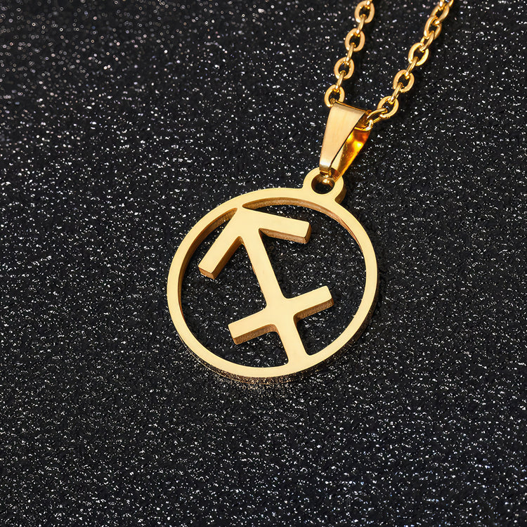 Minimalist Sagittarius Star Sign Gold Steel Pendant Necklace