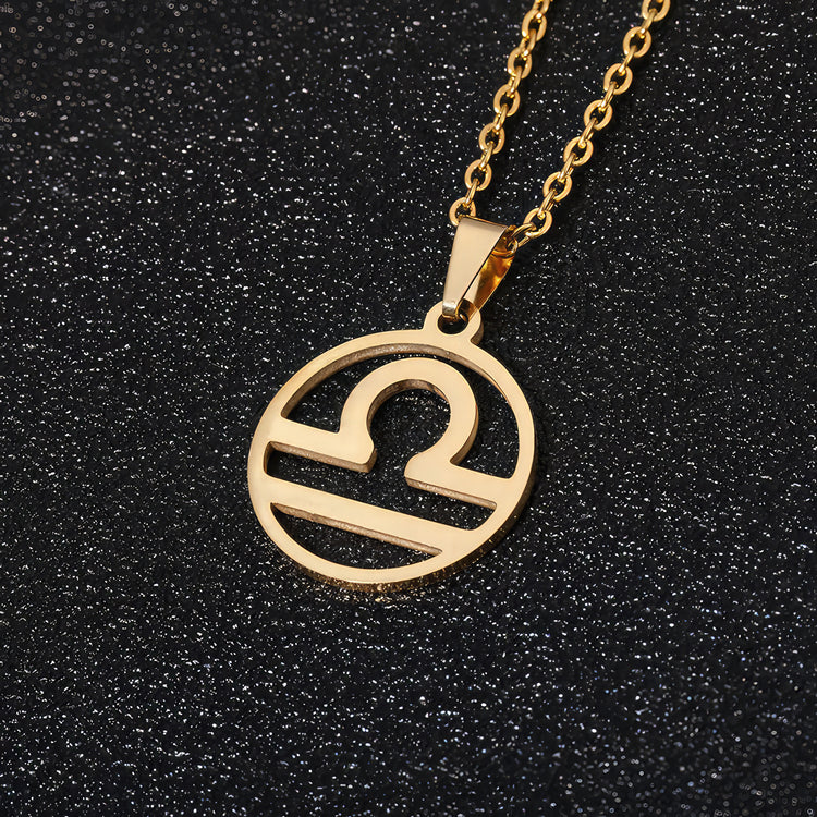 Minimalist Libra Star Sign Gold Steel Pendant Necklace