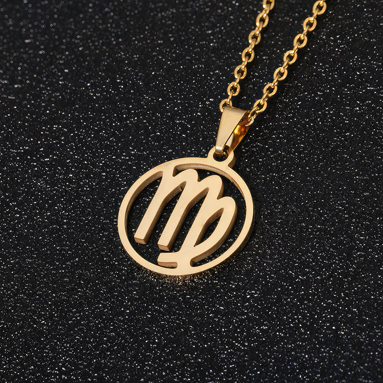 Minimalist Virgo Star Sign Gold Steel Pendant Necklace