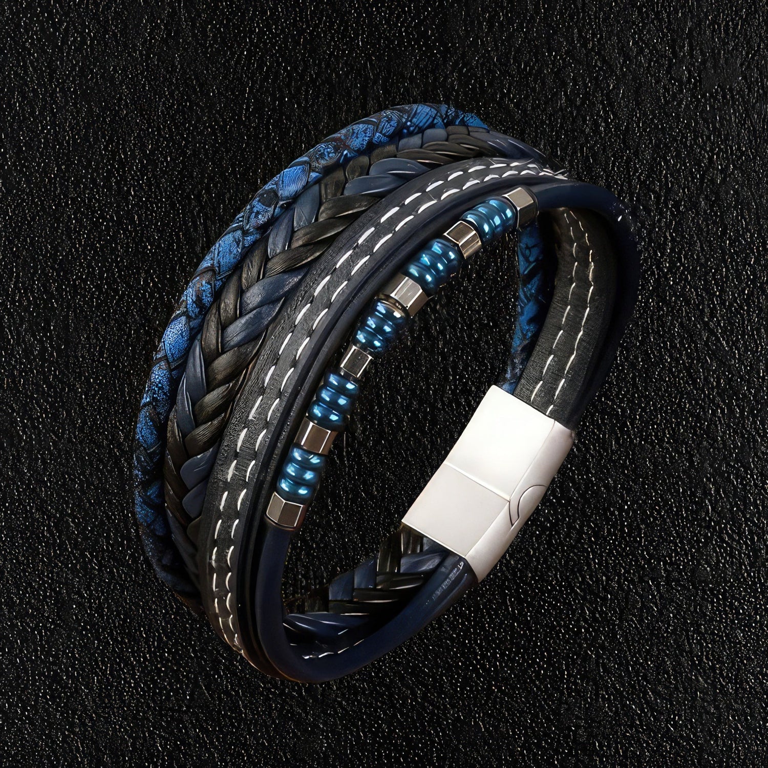 4 Styles in 1 Leather Bracelet - Blue
