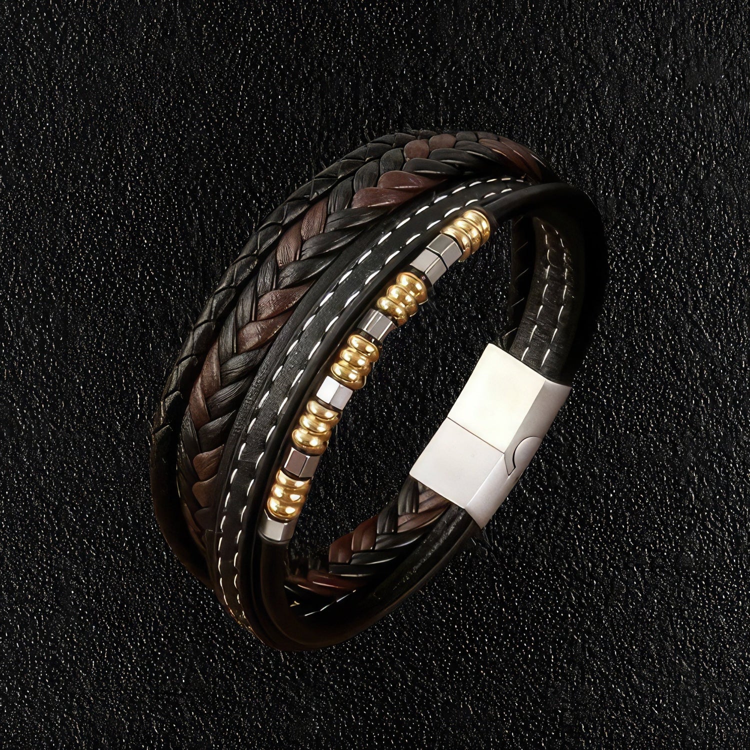 4 Styles in 1 Leather Bracelet - Brown