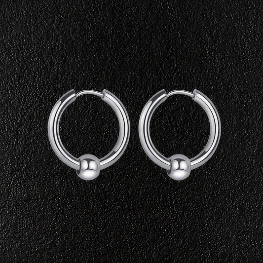 Silver Stainless Steel Hoop & Ball Earrings