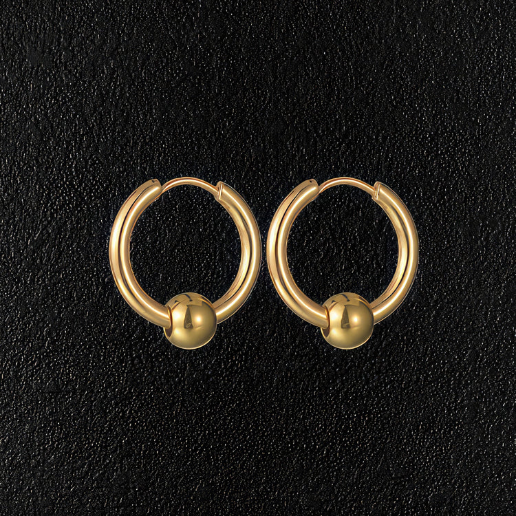 Gold Stainless Steel Hoop & Ball Earrings