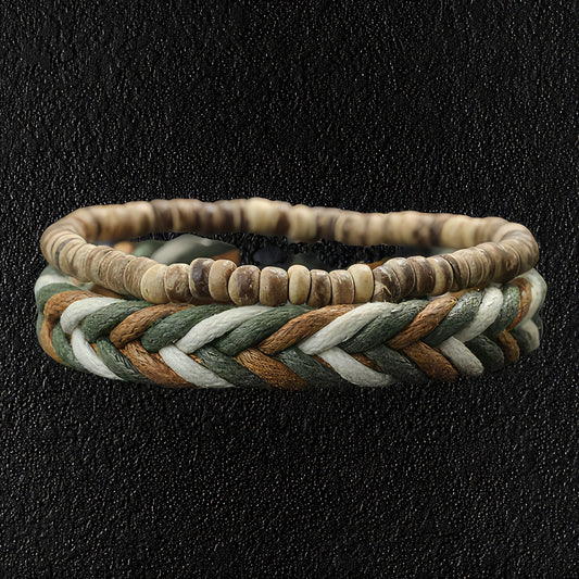 Woven Wax Cord & Light Wood Bracelet