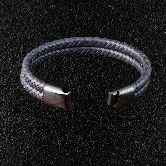 Men's Stylish Two Tone Leather Bracelet