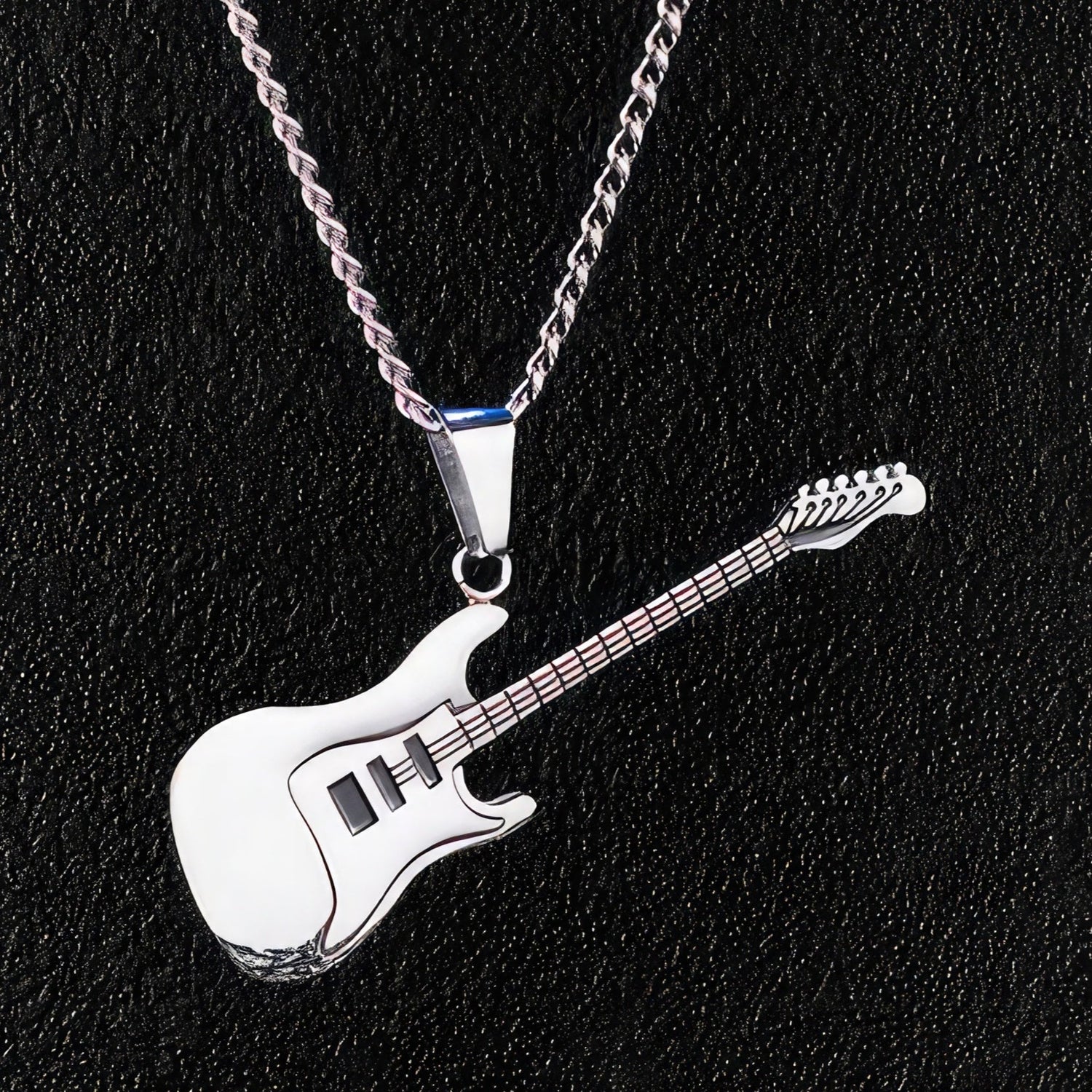Silver Electric Guitar Pendant Necklace