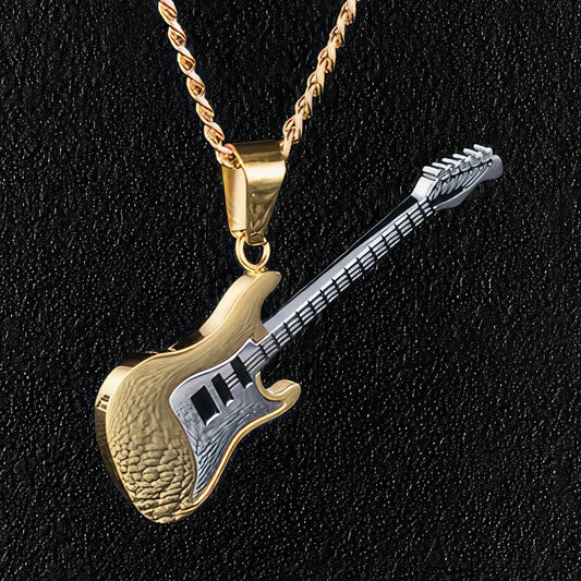 Gold Electric Guitar Pendant Necklace