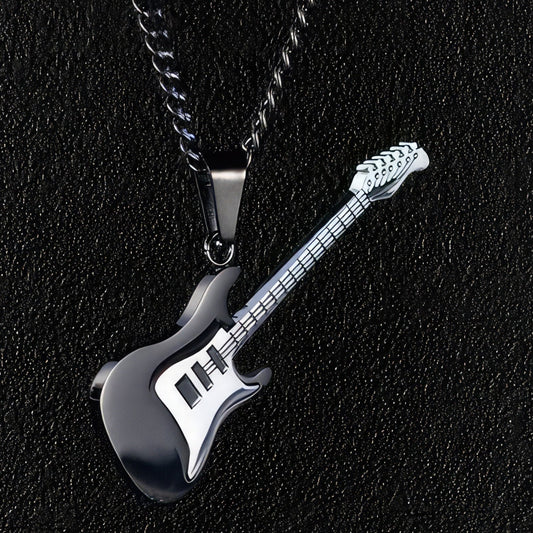 Black Electric Guitar Pendant Necklace