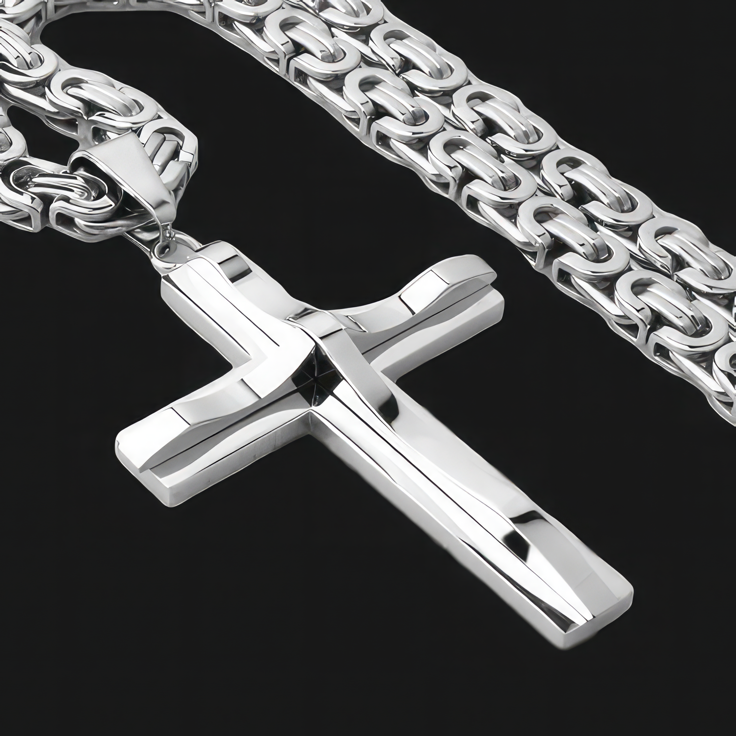Stainless Steel Crucifix & Byzantine Necklace