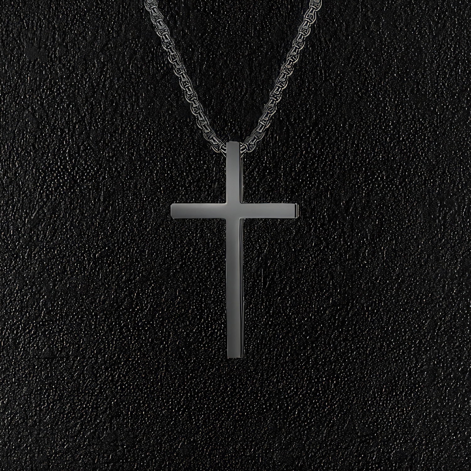 Small Black Stainless Steel Minimal Cross Necklace