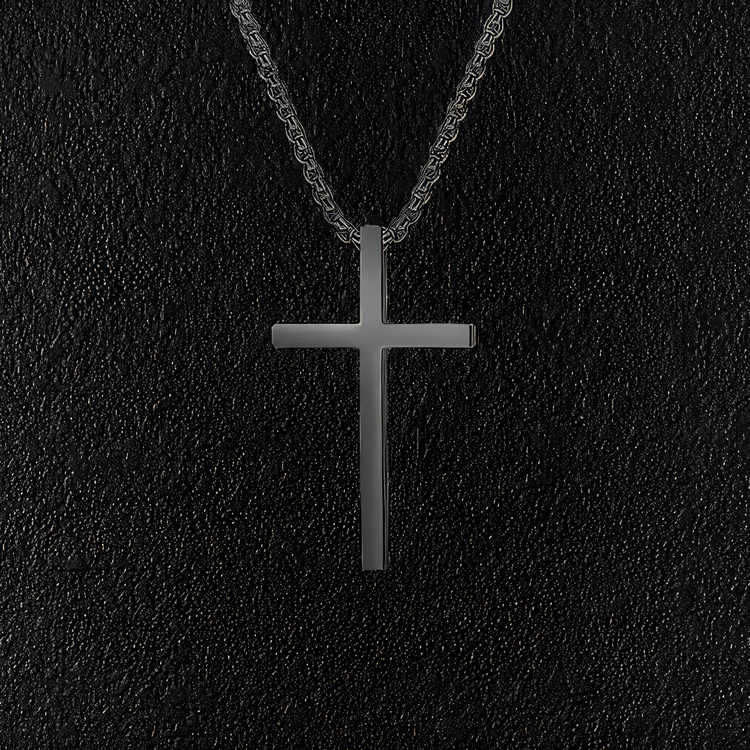 Small Black Stainless Steel Minimal Cross Necklace