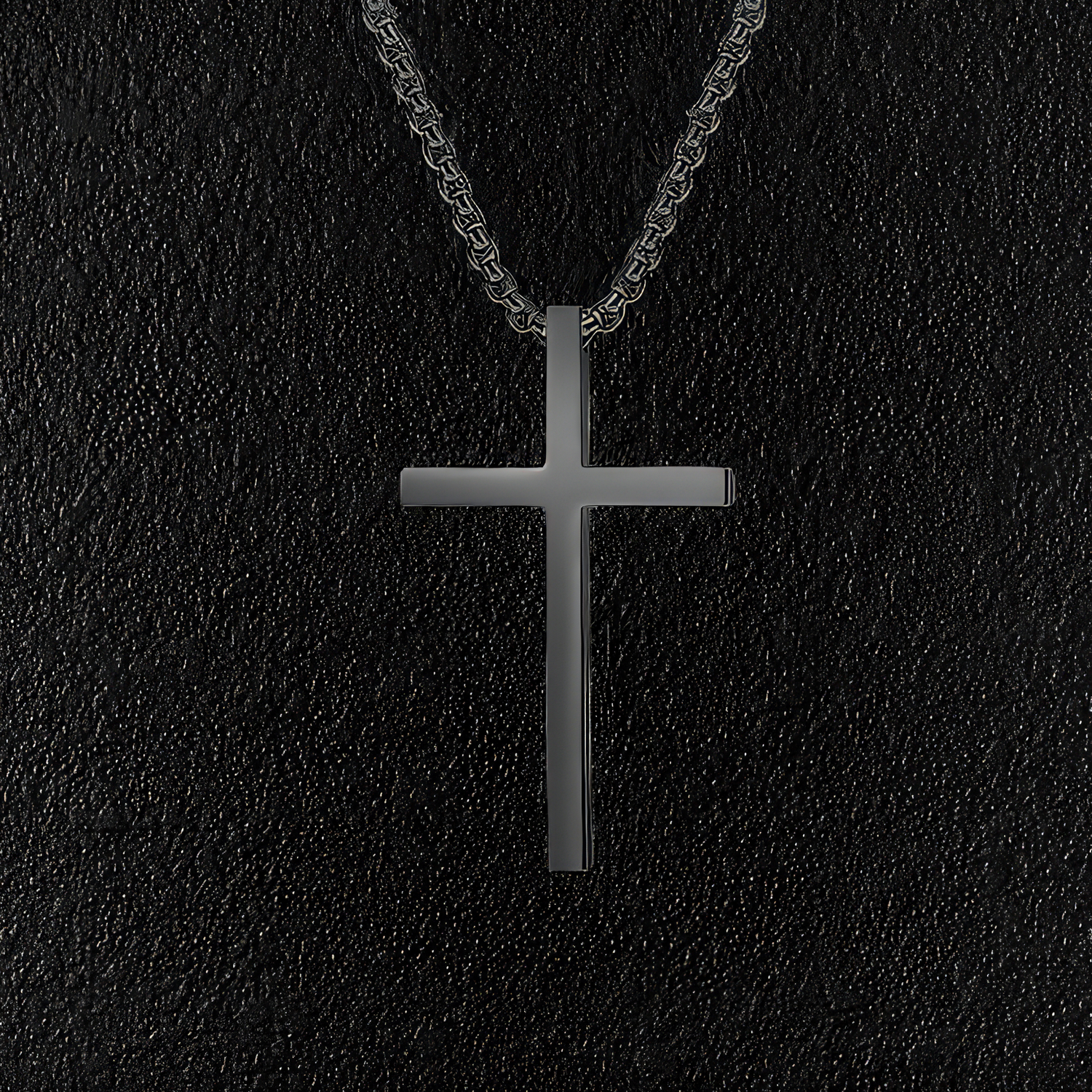 Medium Black Stainless Steel Minimal Cross Necklace
