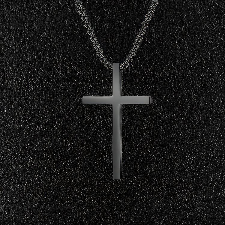 Medium Black Stainless Steel Minimal Cross Necklace