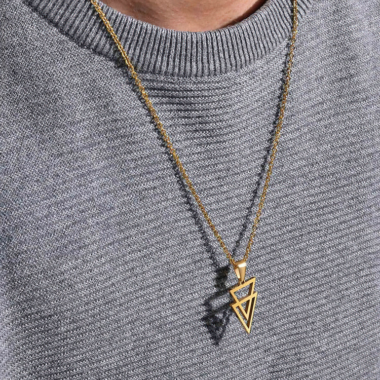 Guys Twin Triangle Pendant Necklace