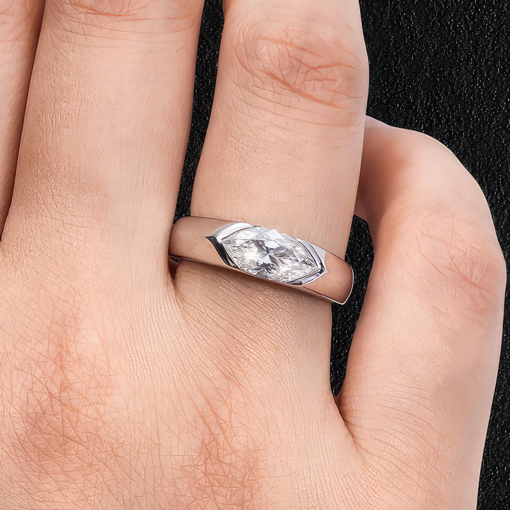 Modern Marquise Moissanite Sterling Silver Ring