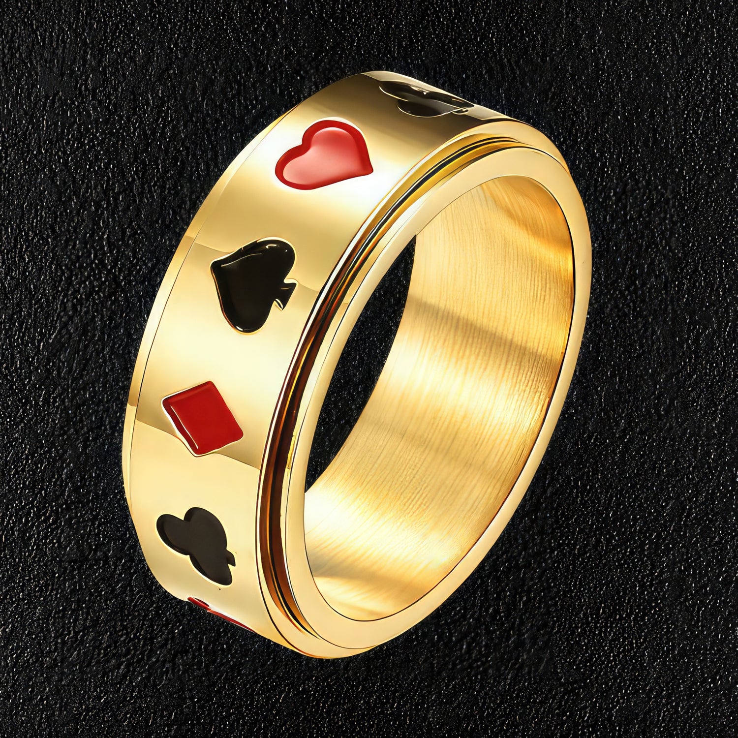 Gold Steel Aces Spinner Ring