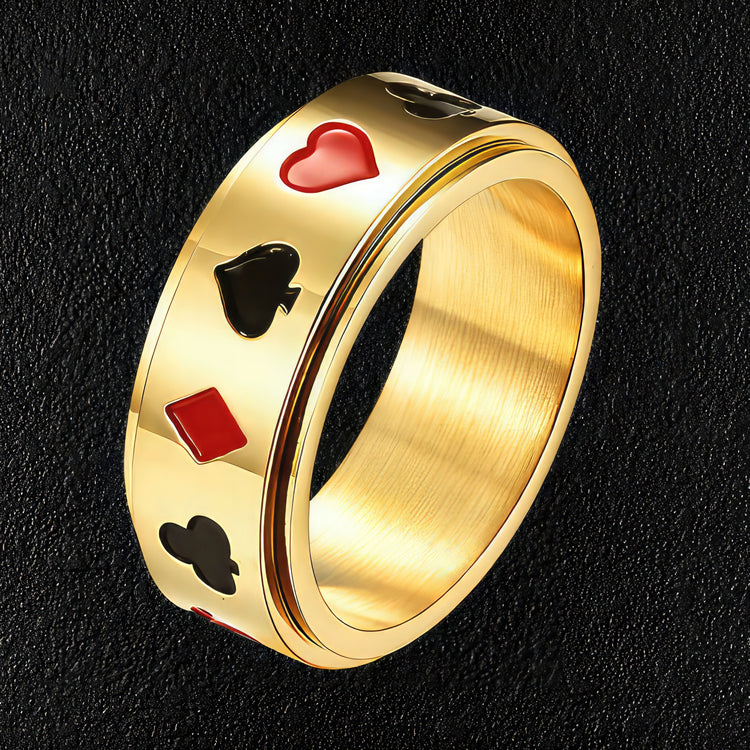 Gold Steel Aces Spinner Ring