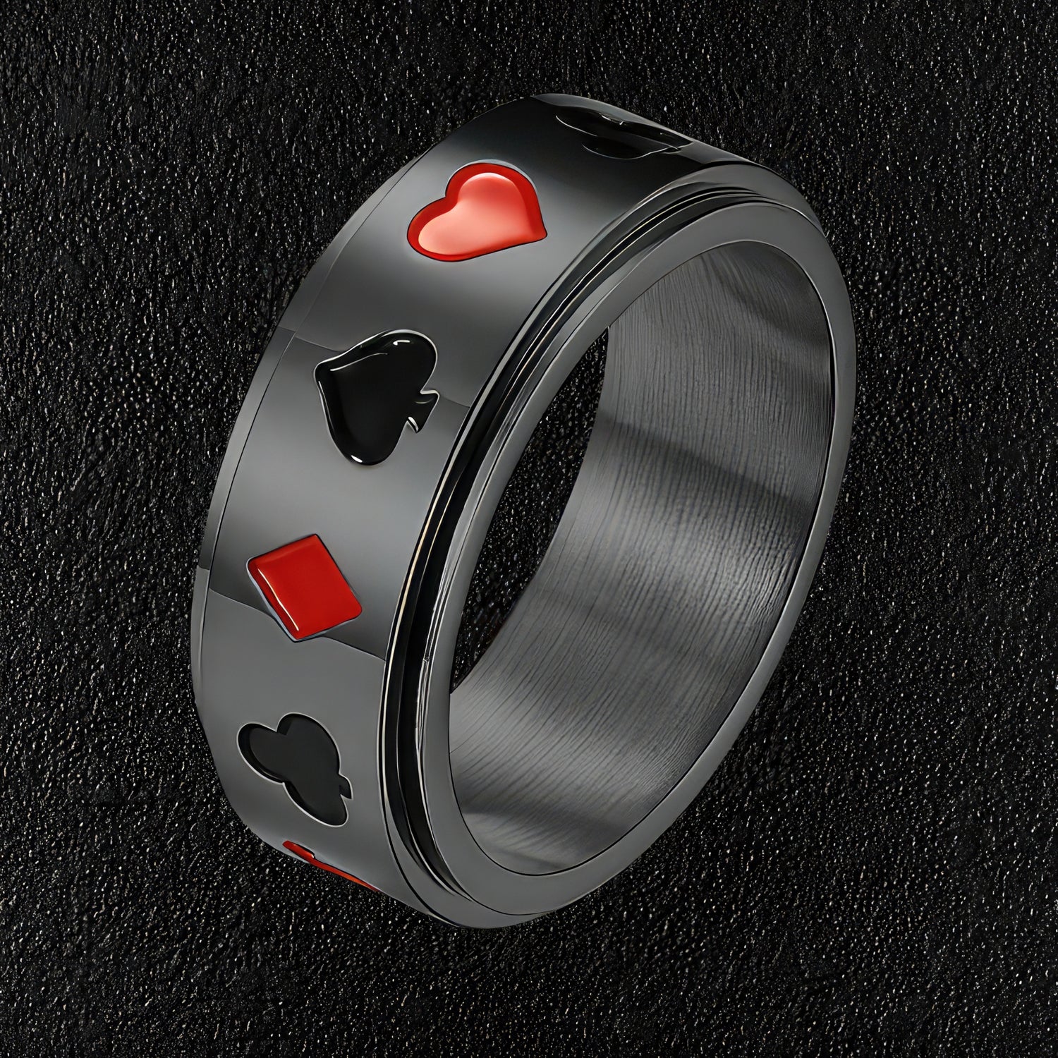 Black Steel Aces Spinner Ring