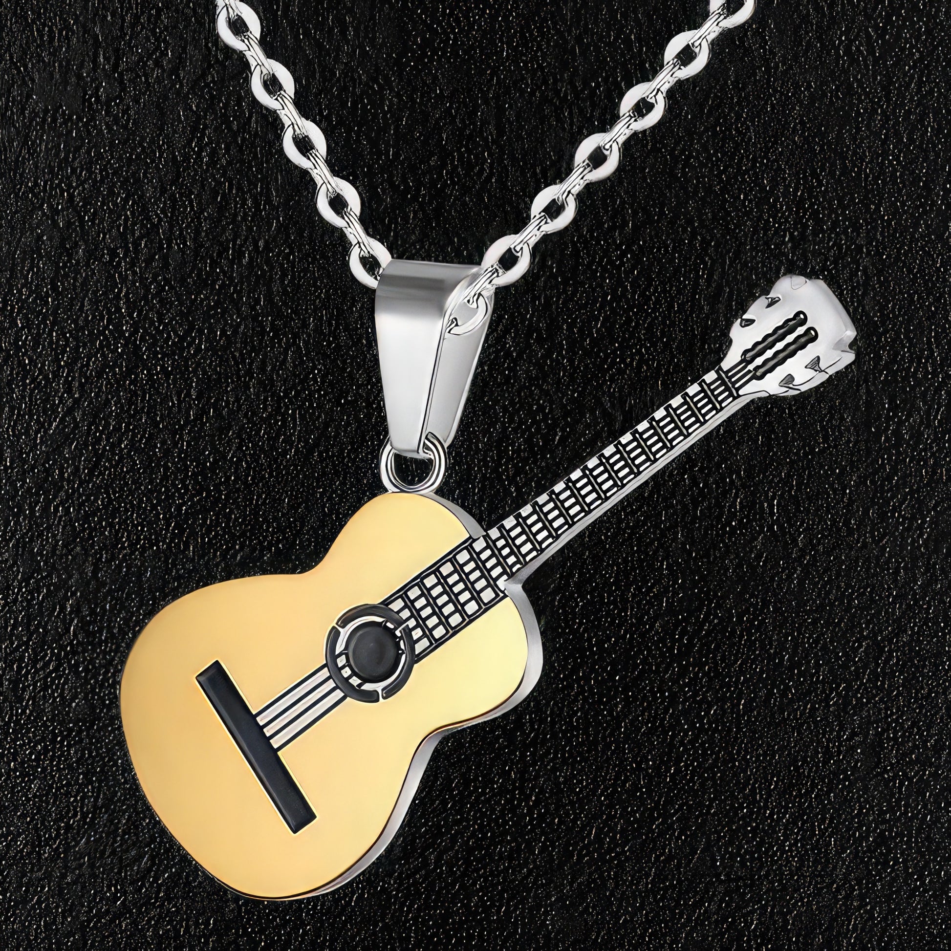 Gold Acoustic Guitar Pendant Necklace