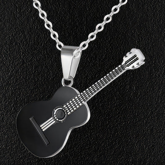 Black Acoustic Guitar Pendant Necklace