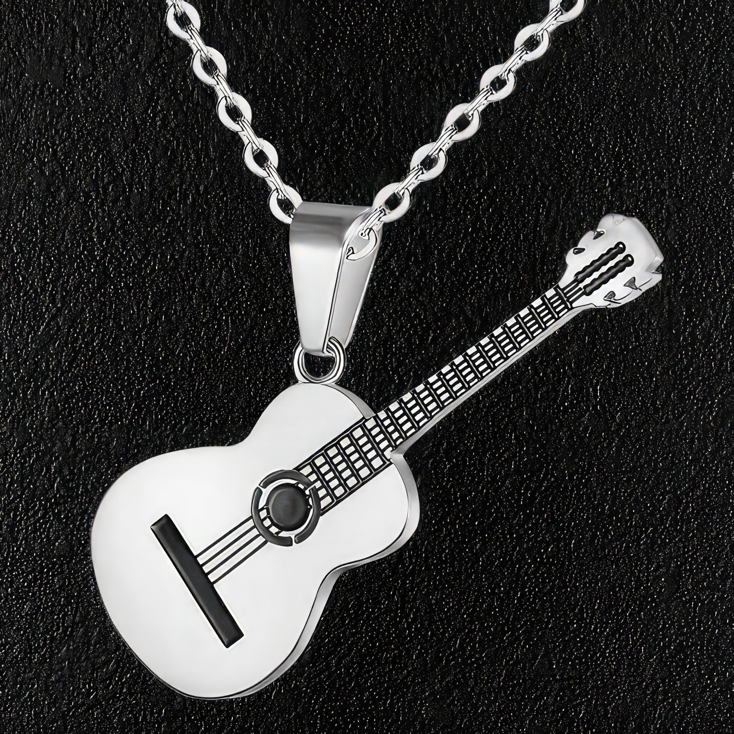 Silver Acoustic Guitar Pendant Necklace