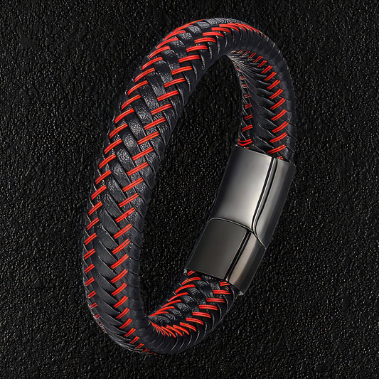 Black & Red Leather Bracelet
