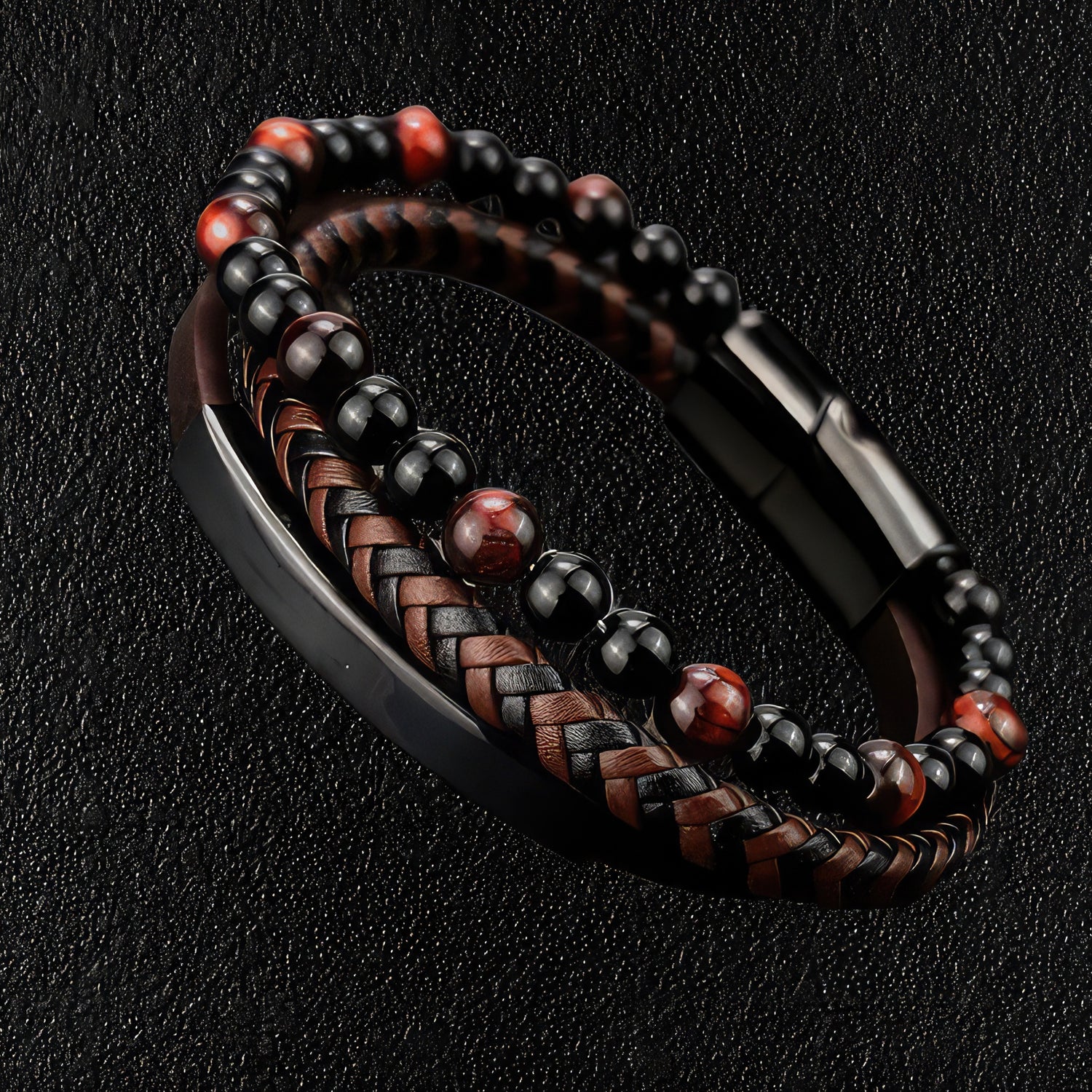Men's Leather & Bead Bracelet