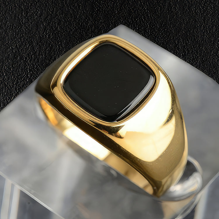 Stainless Steel Black Faced Signet Ring