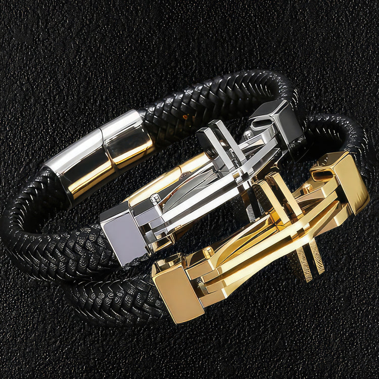 Men's Steel and Leather Bracelets