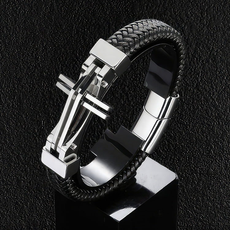 Double Crossing Leather Men's Bracelet