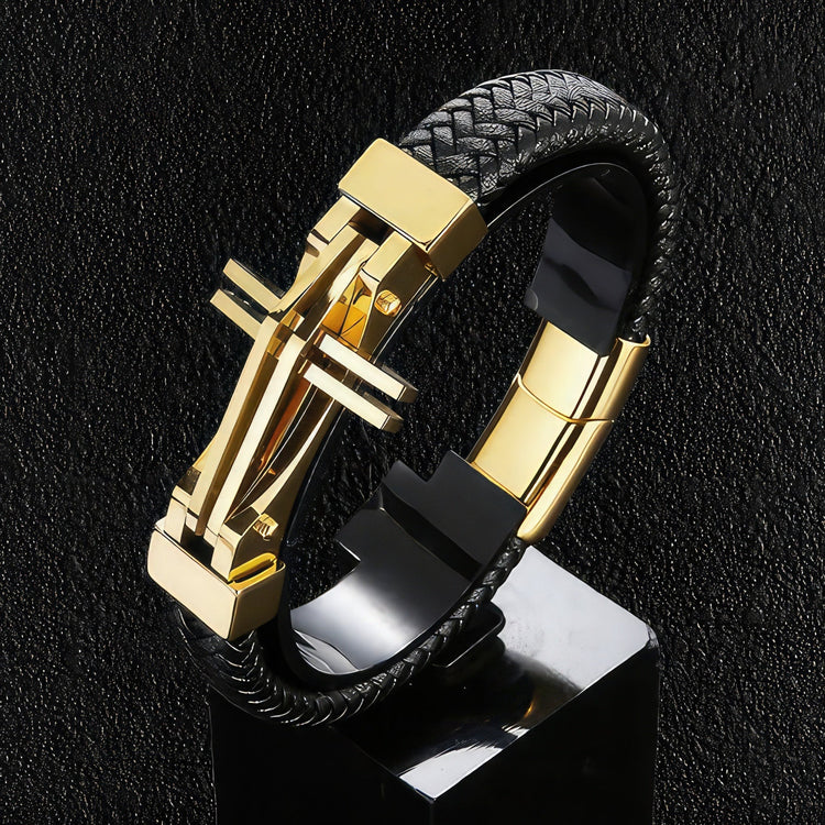 Double Cross Men's Leather Bracelet