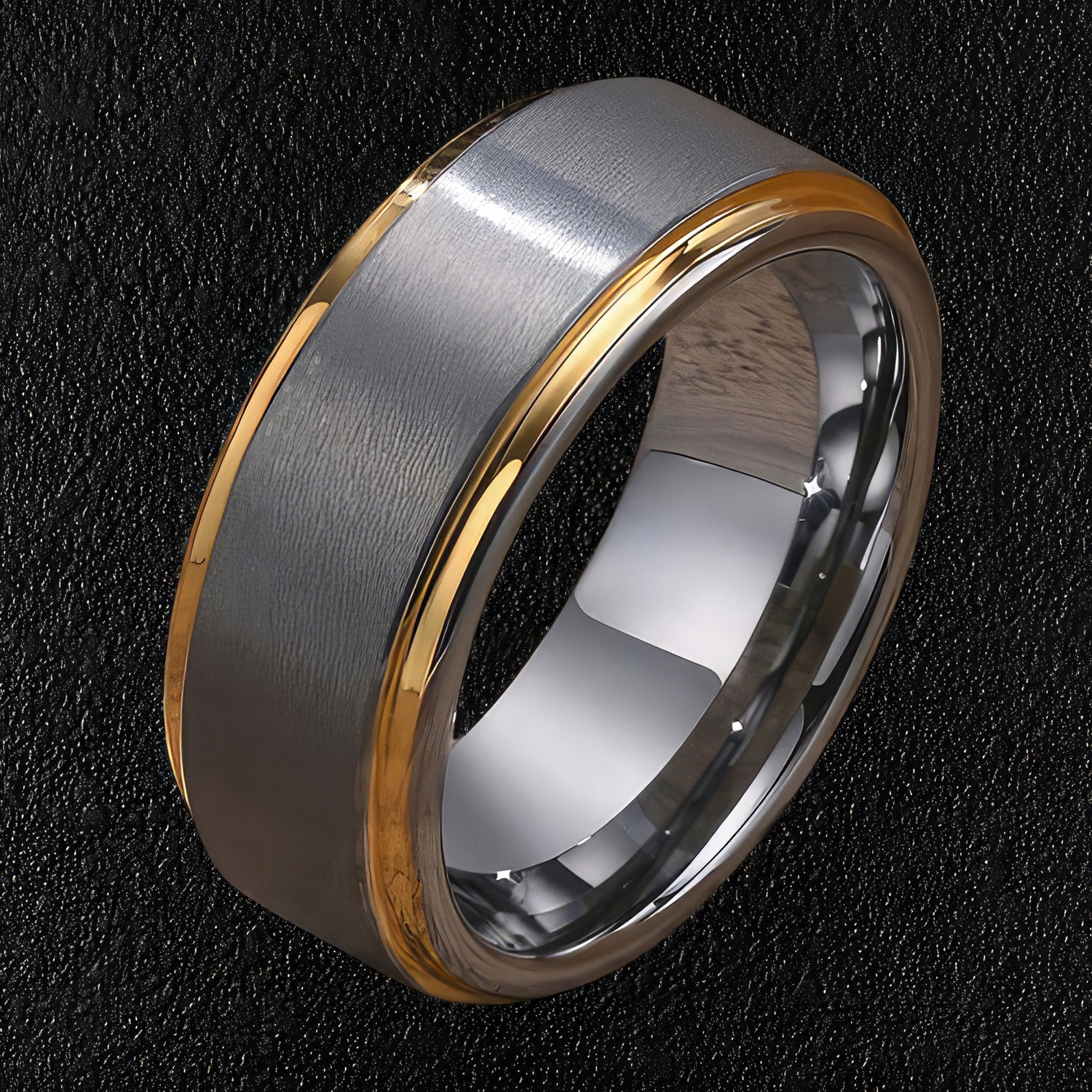 Gold Edged Brushed Steel Ring