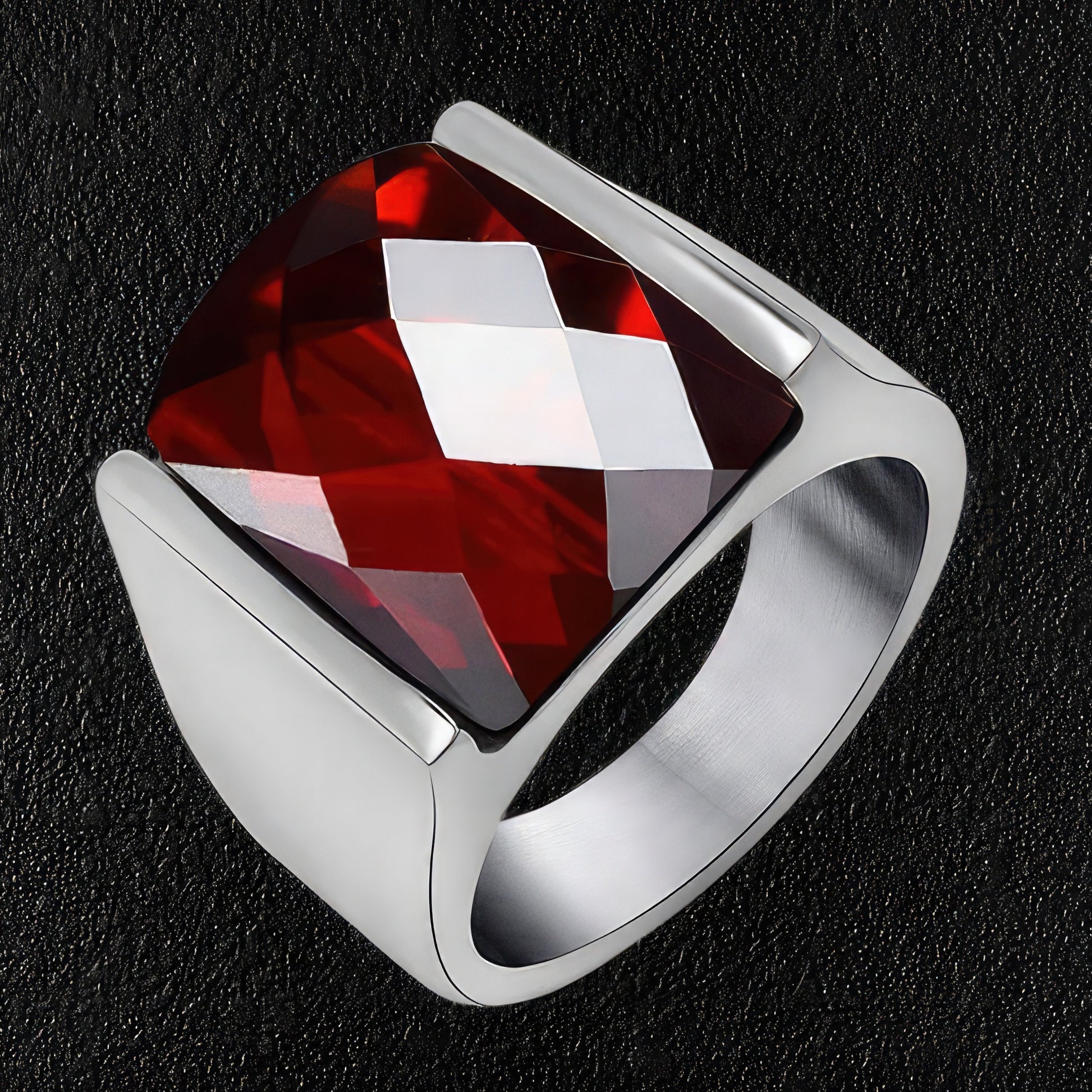 Large Red Zirconia Stone Men's Ring