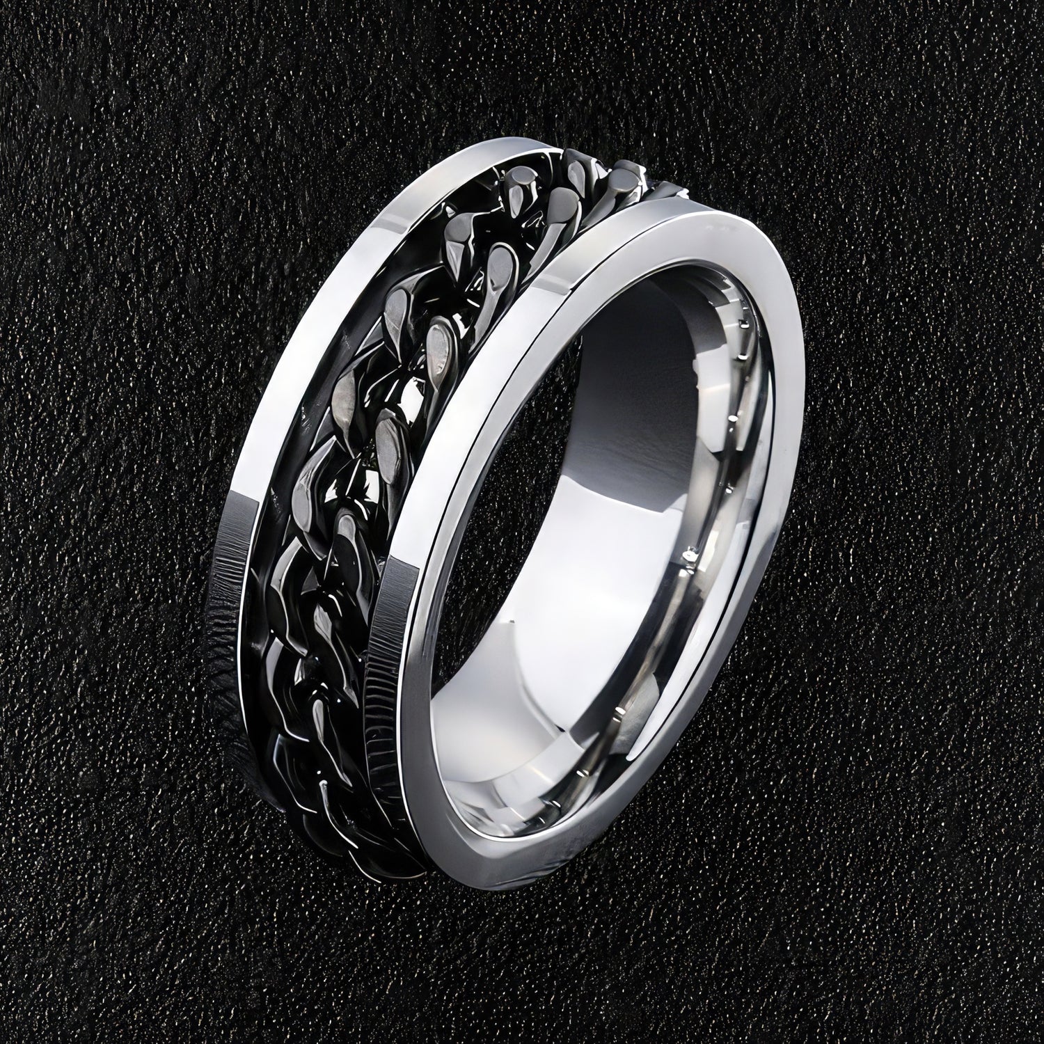 Roman Numeral Ring Men's Black Turning Chain Stainless Steel - Temu