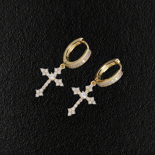 Stone Studded Cross Earrings For Men