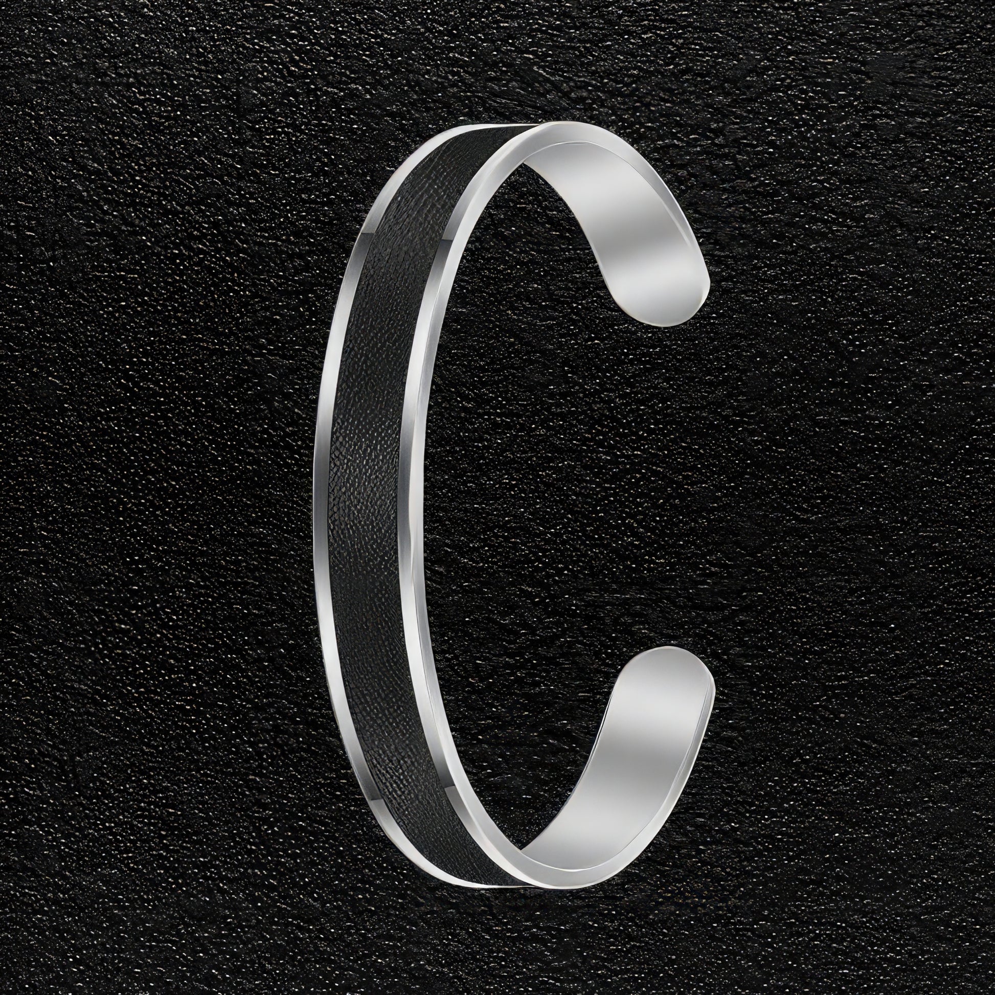 Leather Faced Stainless Steel Bangle