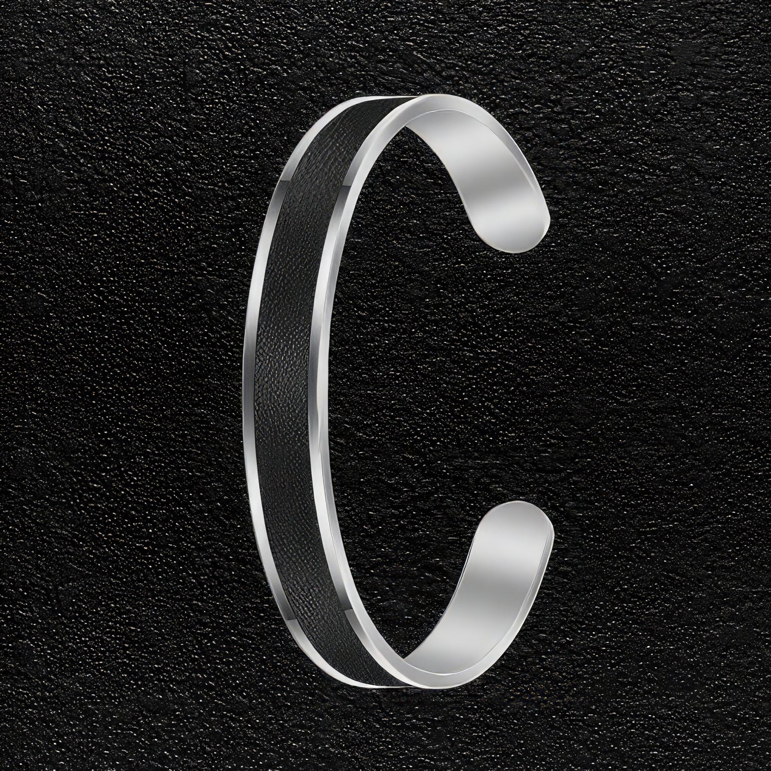 Leather Faced Stainless Steel Bangle