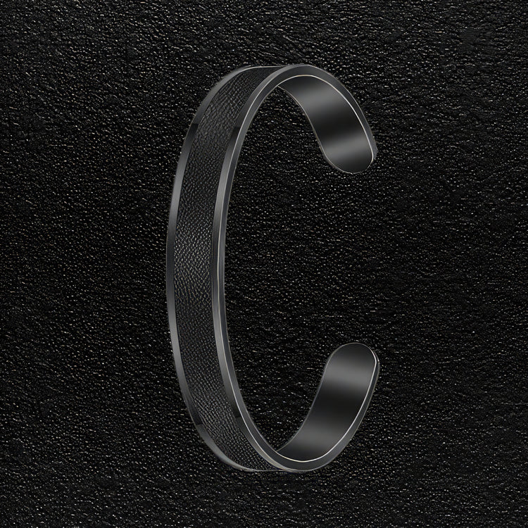 Leather Faced Black Stainless Steel Bangle