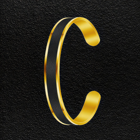 Leather Faced Gold Stainless Steel Bangle