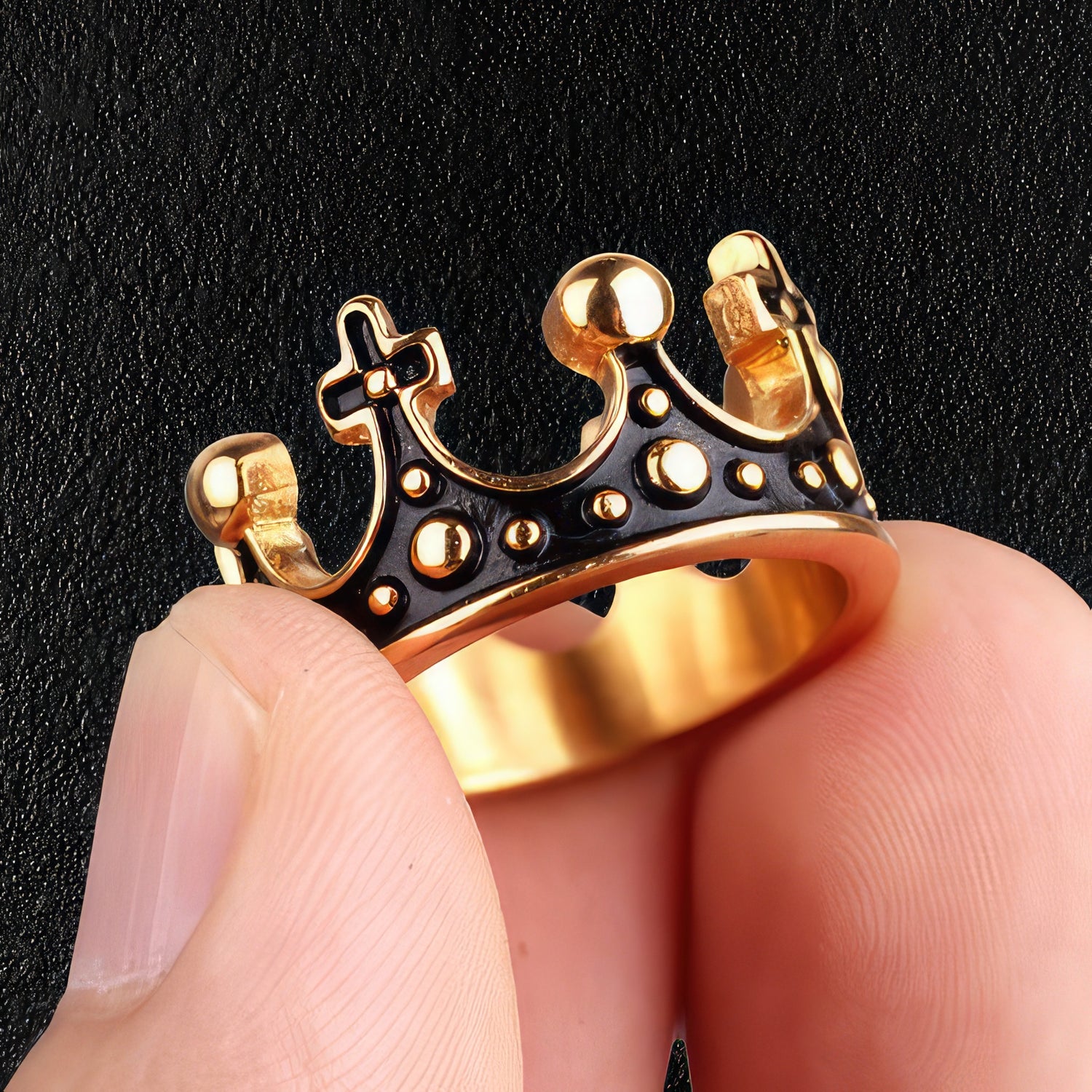 Gold & Black Royal Crown Ring