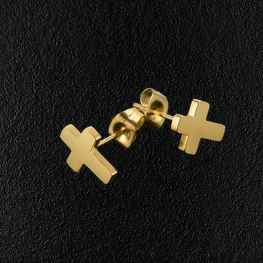 Small Gold Stainless Steel Cross Earrings