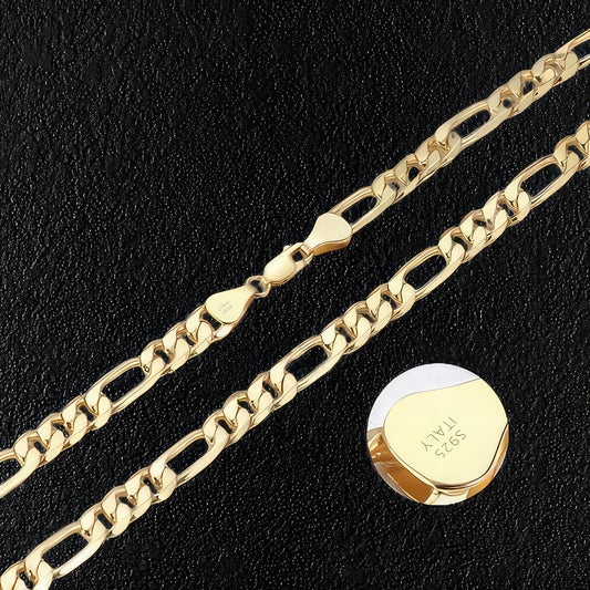 Italian 18K Gold Plated 925 Silver Figaro Necklace