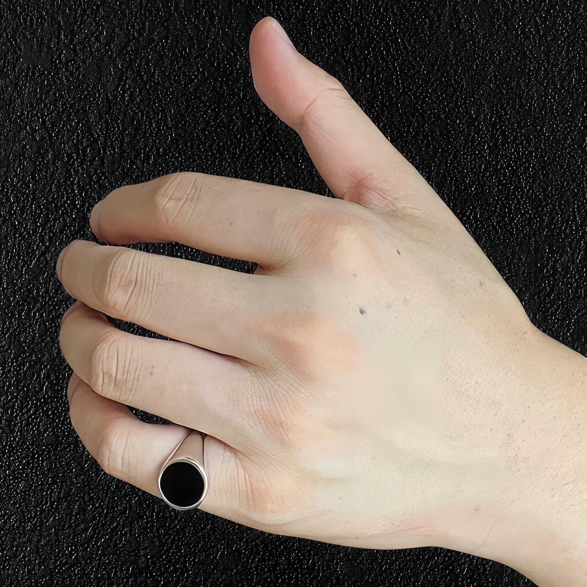 Pinky Finger Sterling Silver Round Black Onyx Ring