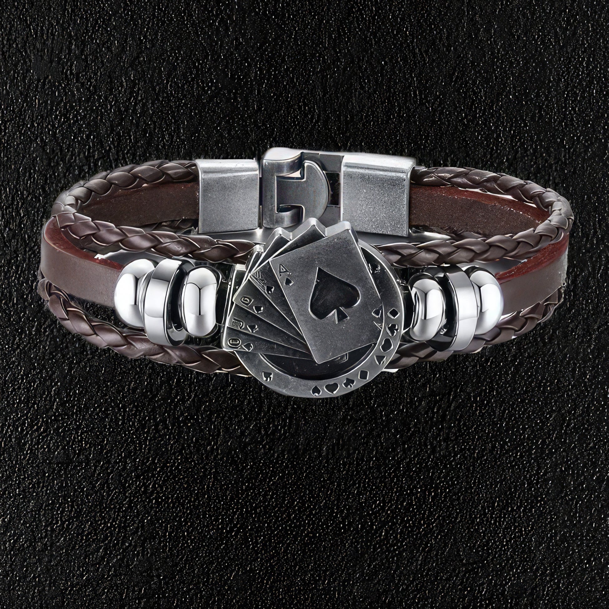 Brown Leather Playing Cards Bracelet