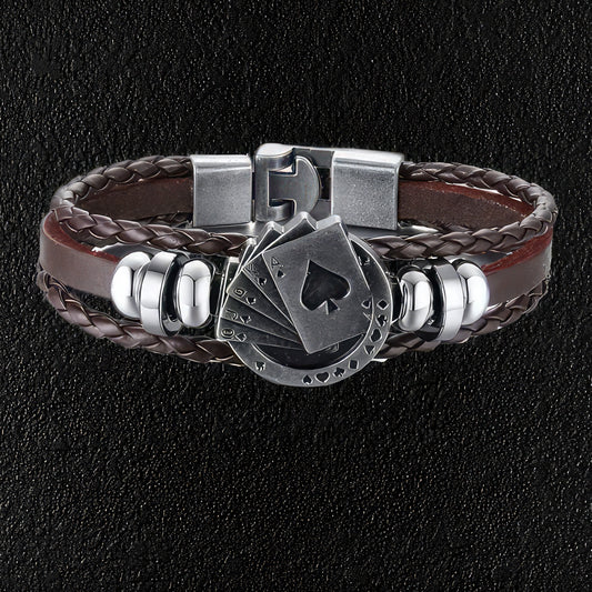 Brown Leather Playing Cards Bracelet