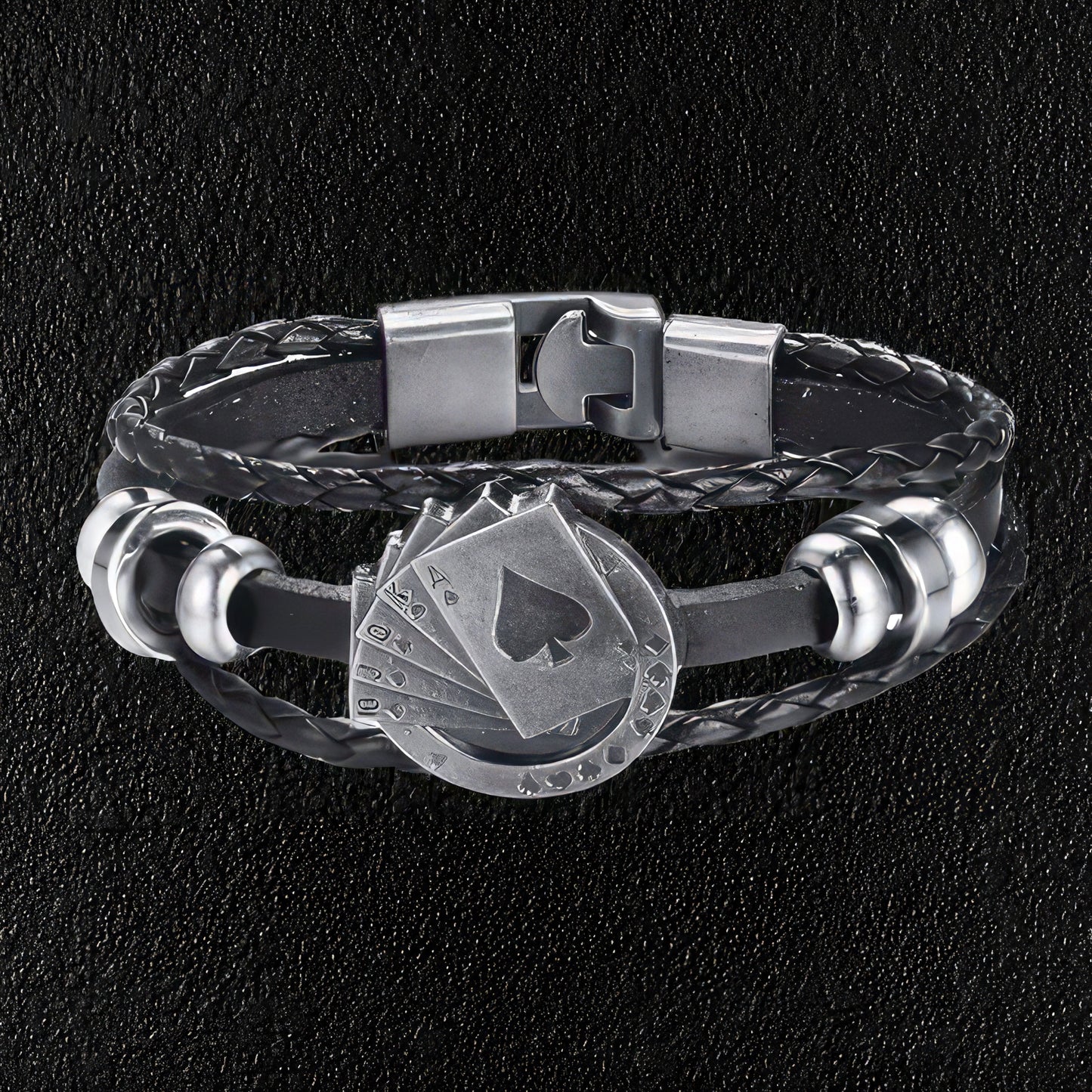 Black Leather Playing Cards Bracelet