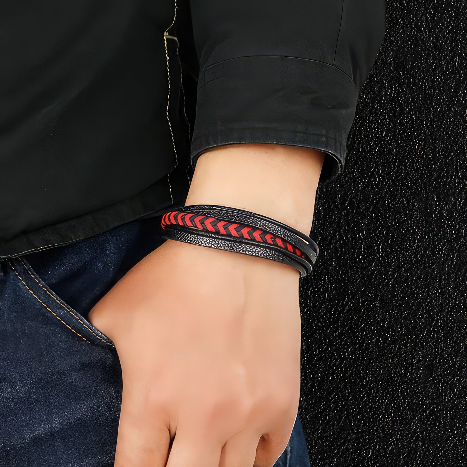 Men's Red Arrow Leather Bracelet