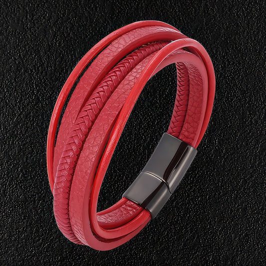 Red Leather Stranded Bracelet